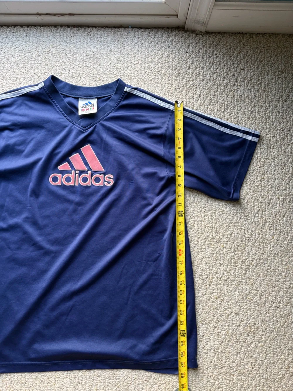 Vintage Adidas men’s Navy Blue Red Logo Tee. Size XL.